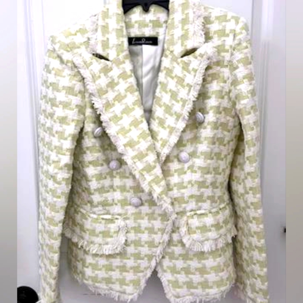 NWOT!! Tassel Fringed Houndstooth Blends Tweed Blazer - Picture 2 of 12